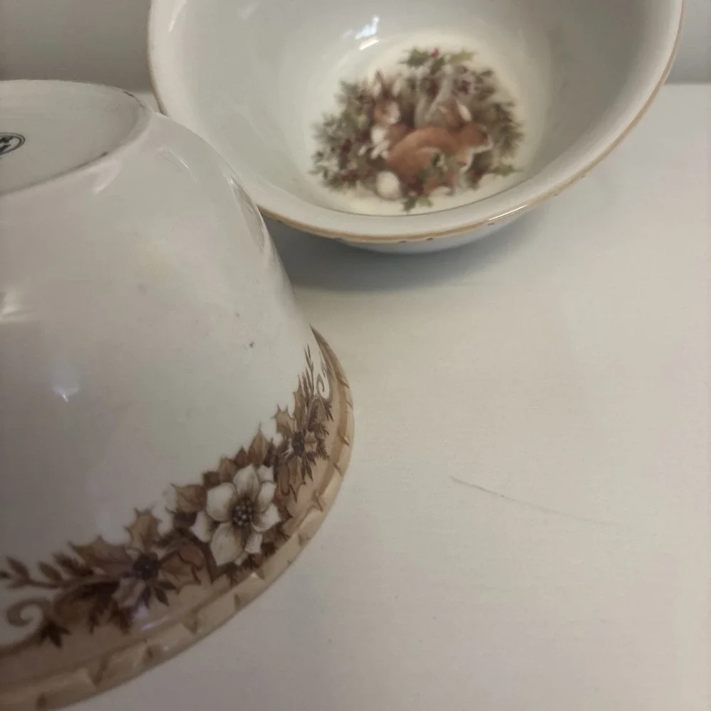 Cracker Barrel Winter Woodland Rabbits Bowls Set of 2